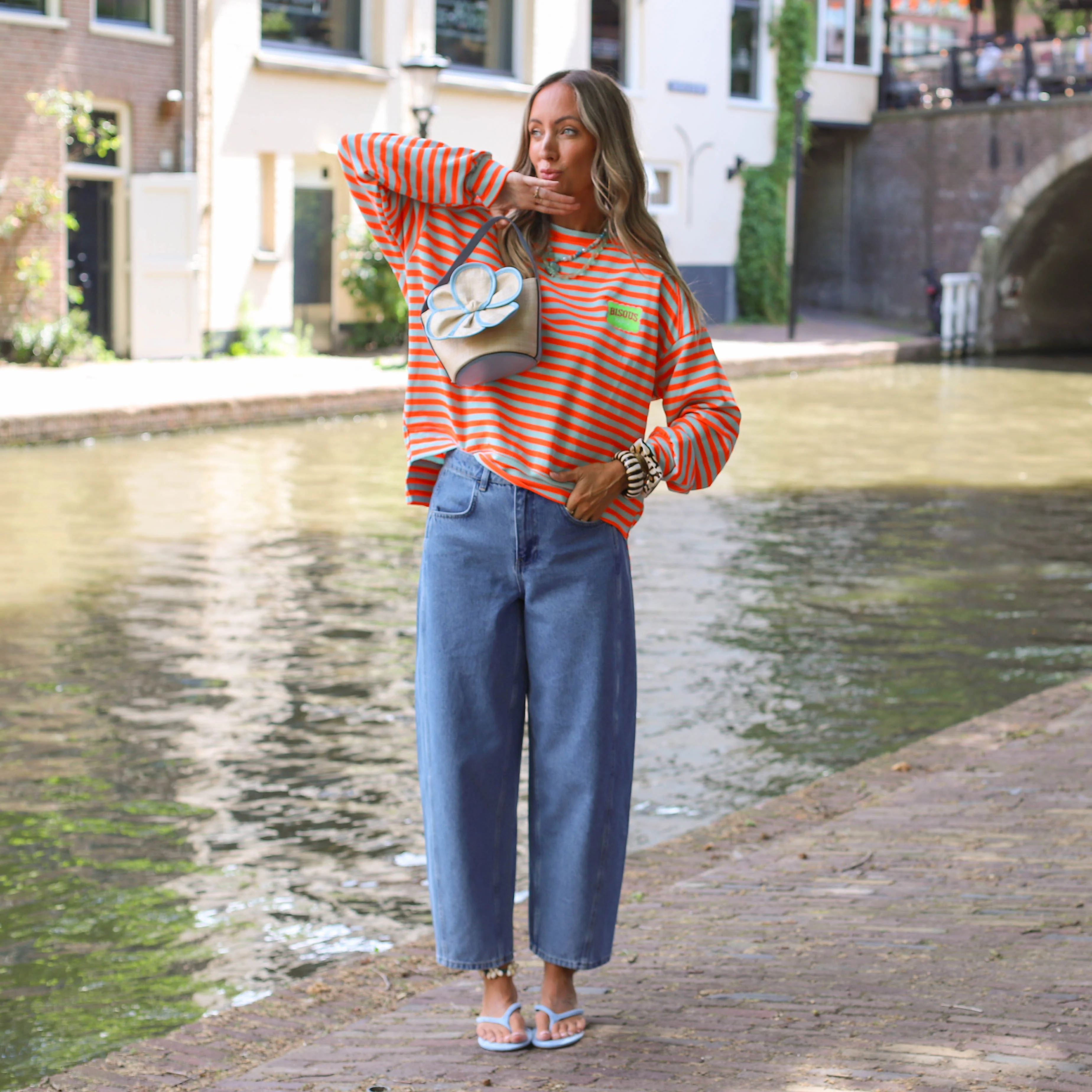 Bisous streep shirt koraal mint - Image 3