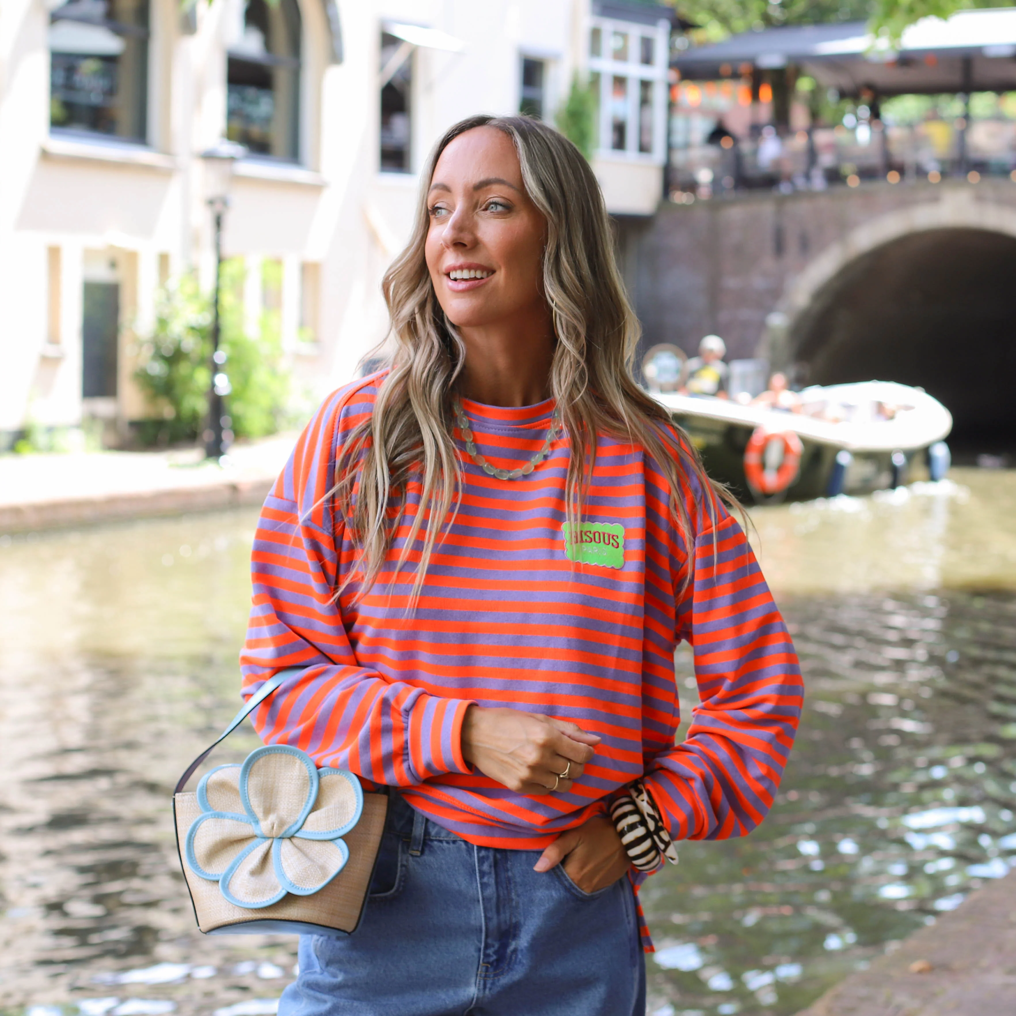 Bisous streep shirt oranje paars