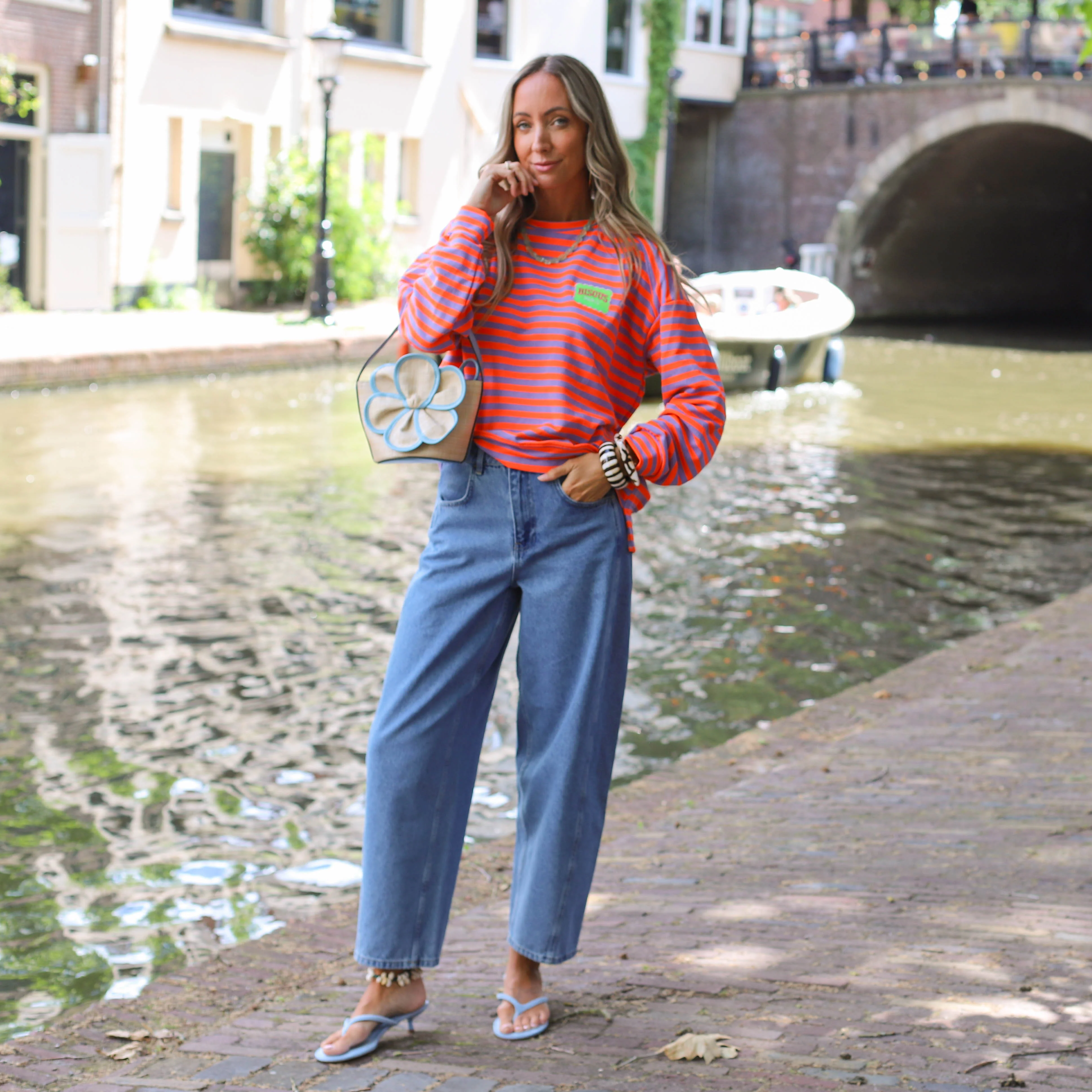 Bisous streep shirt oranje paars - Image 3
