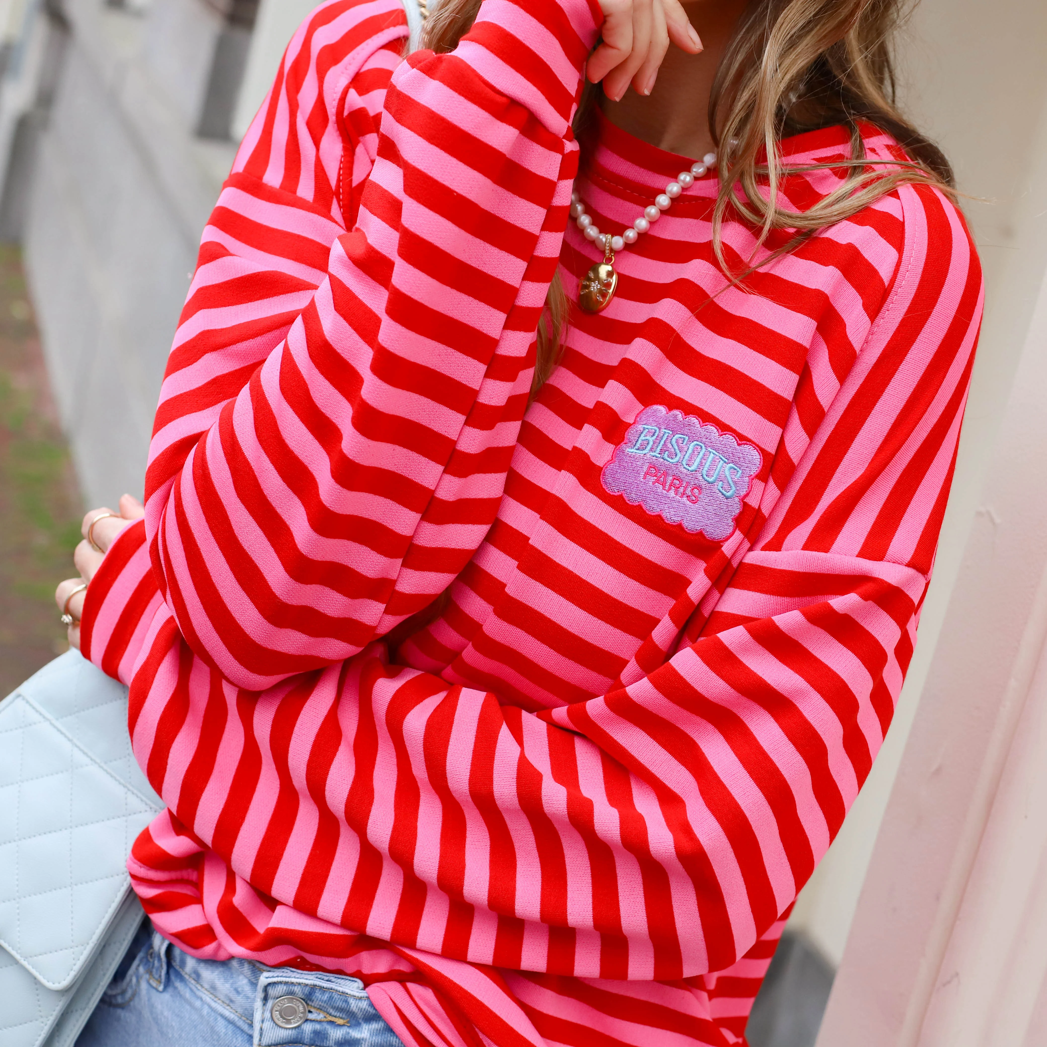 Bisous streep shirt roze rood - Image 2