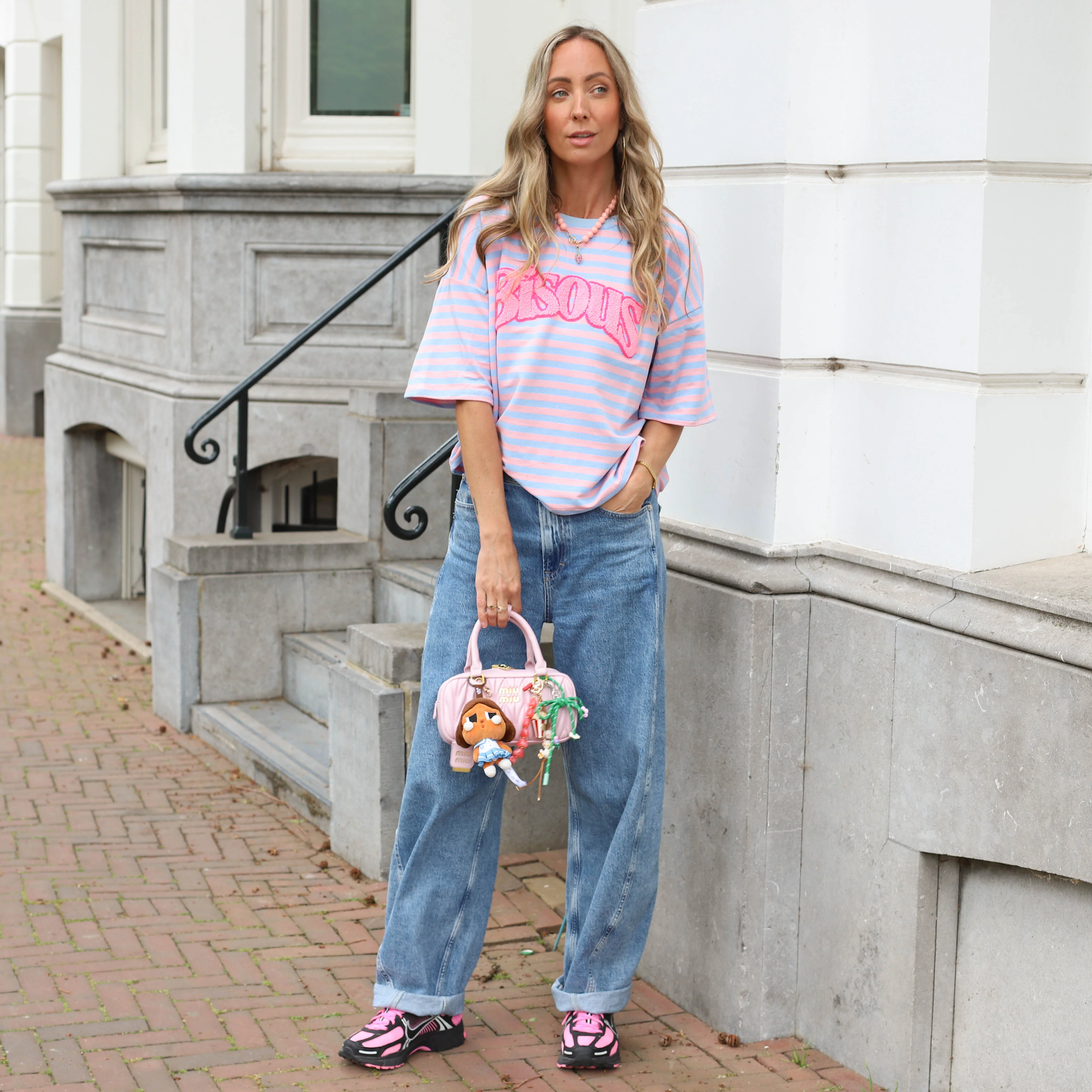 Bisous streep top blauw roze - Image 2