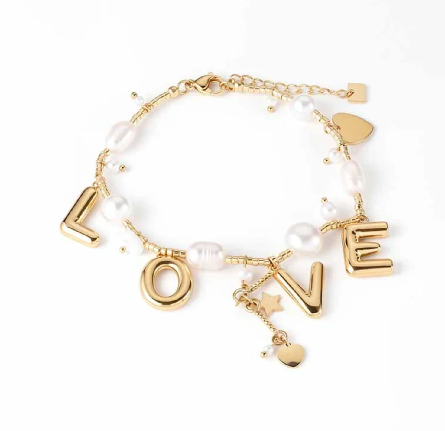 By Jam LOVE armband met zoetwaterparels en goud