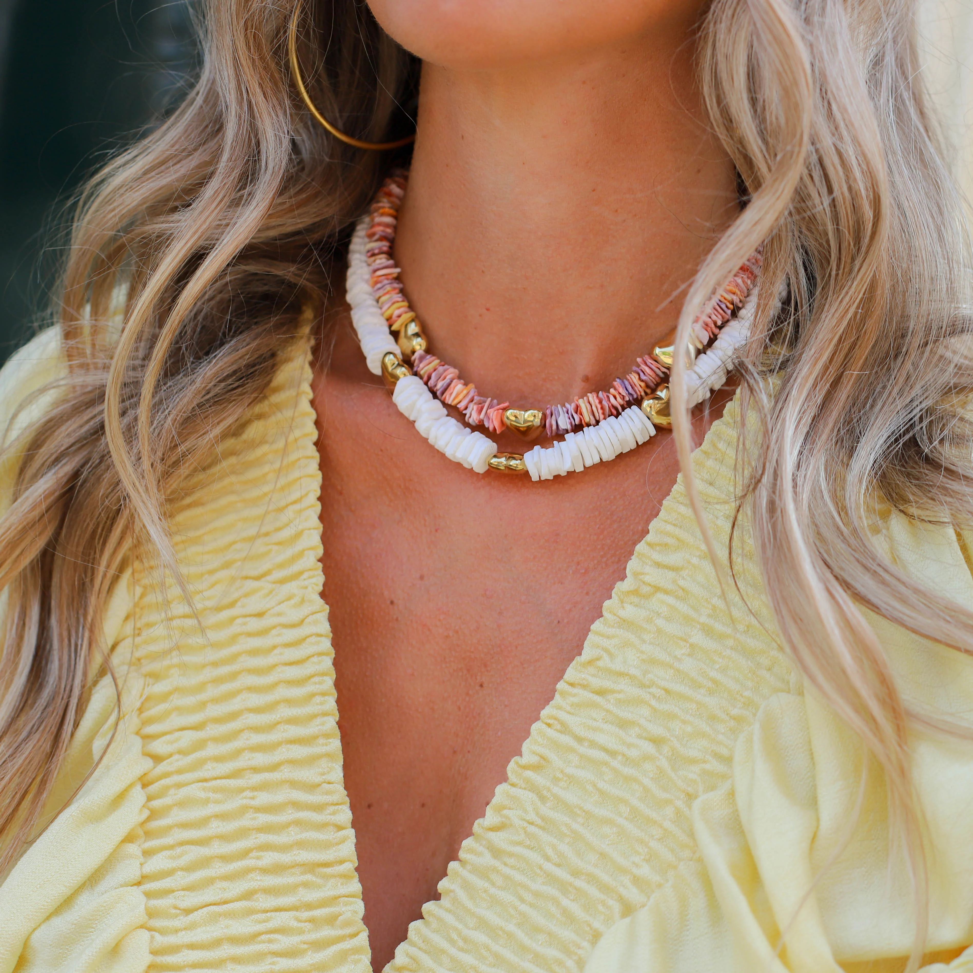 By Jam schelpen choker ketting koraalrood met gouden hartjes - Image 2