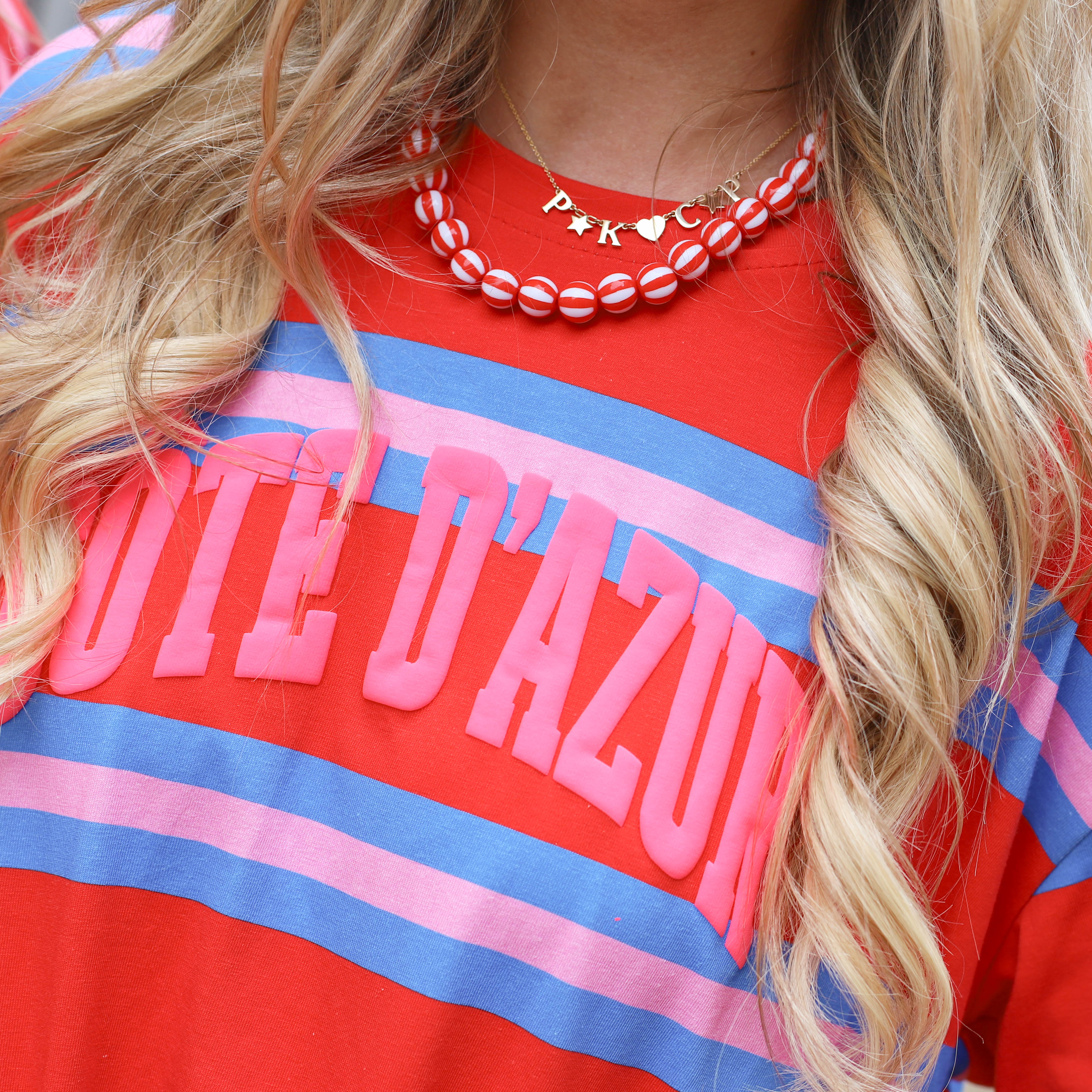 Cote d'azur streep tee rood blauw - Image 4