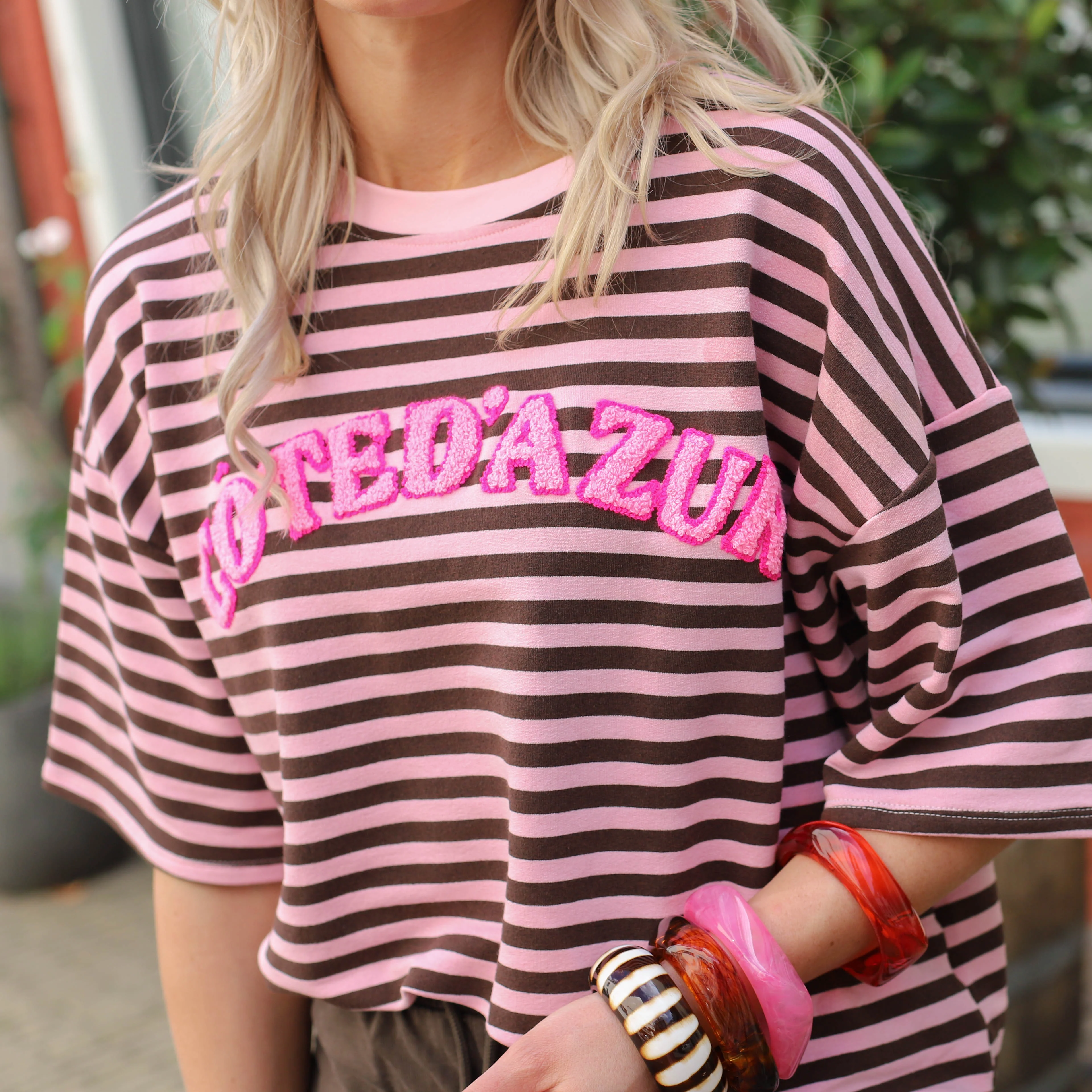 Cote d'azur Streep tee roze bruin - Image 6