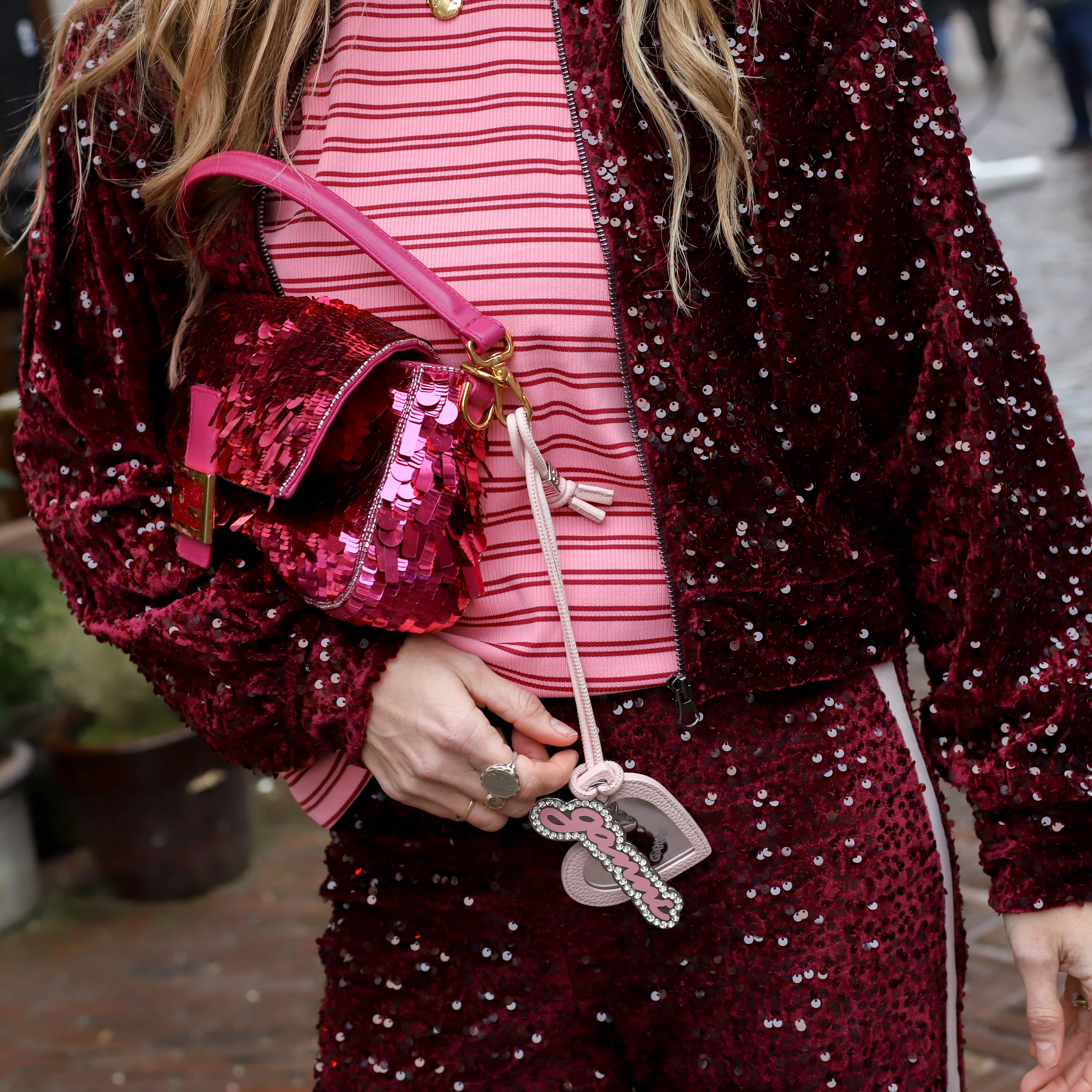 Kam bomber jacket red tawny port sequins - Image 3