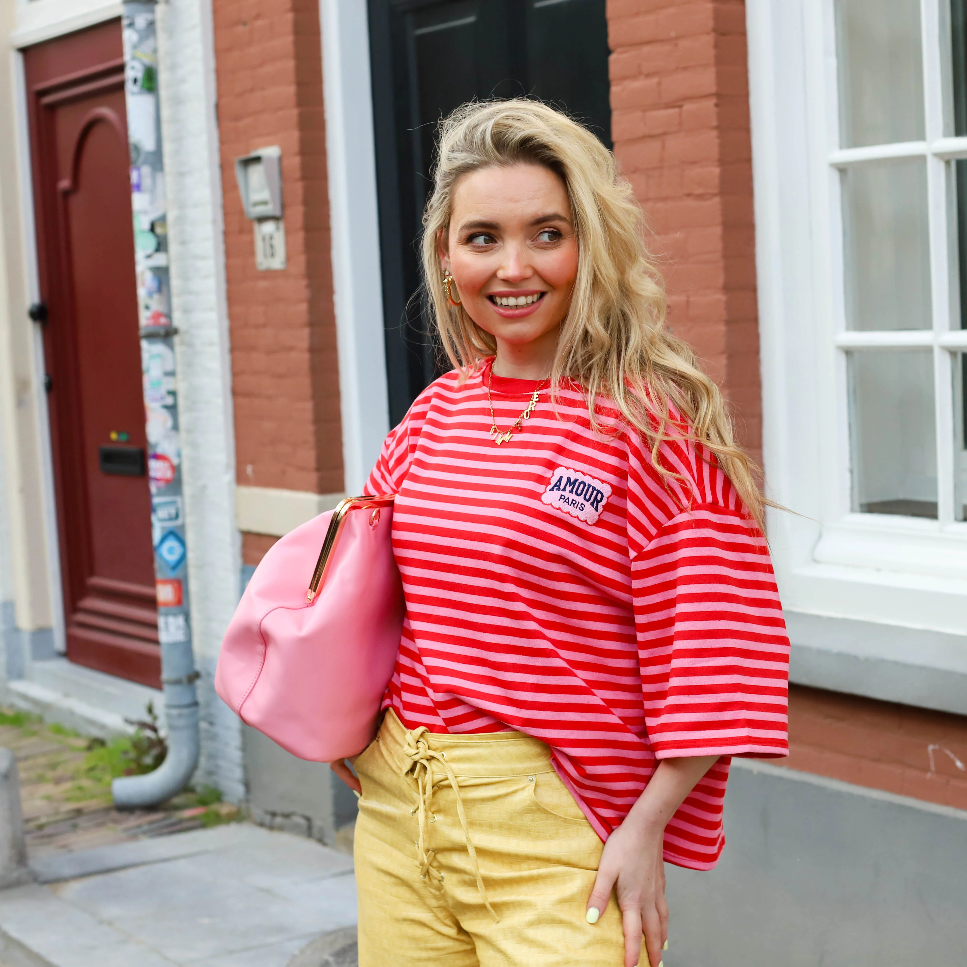 Korte mouw amour top roze rood - Image 4