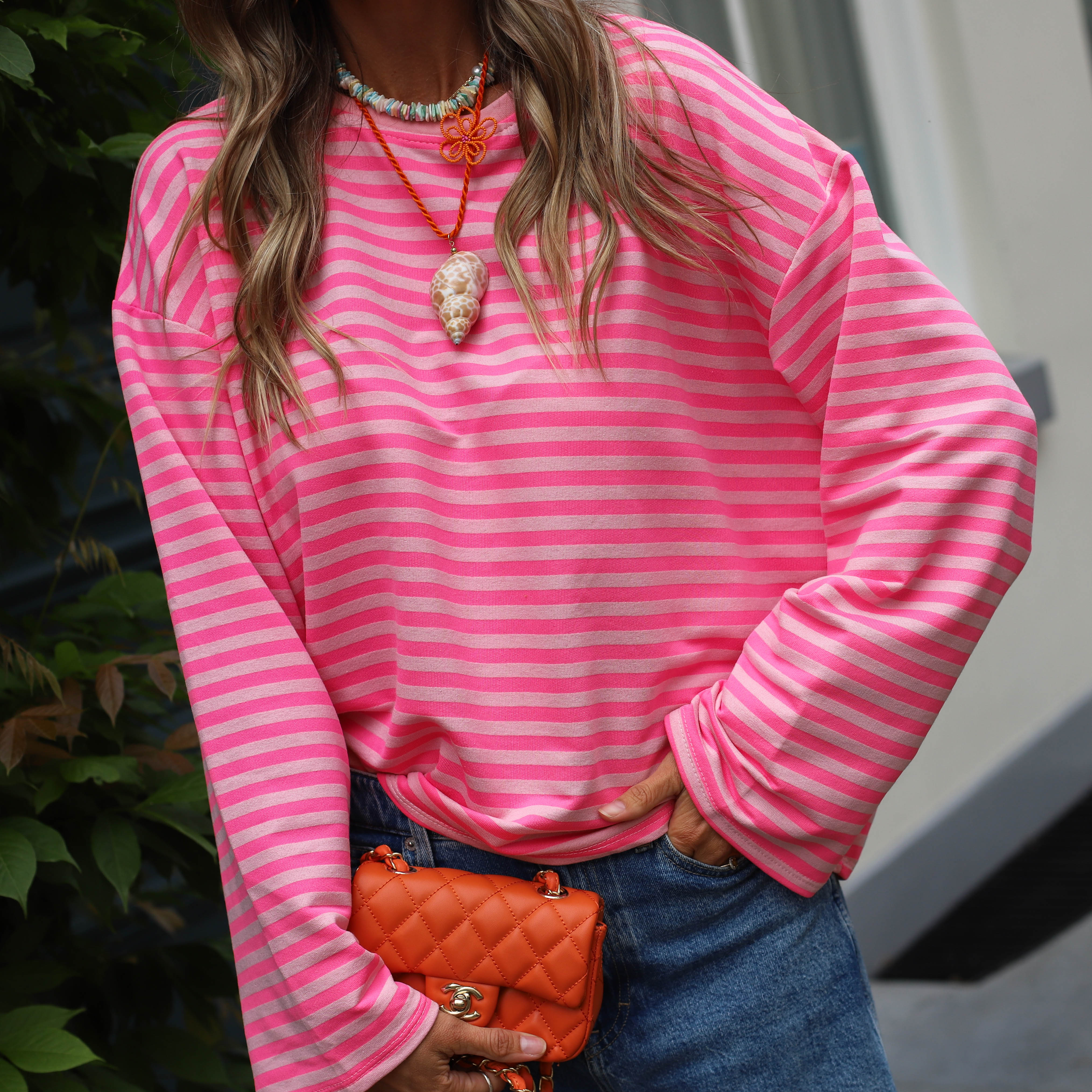 Lange mouwen streep top dubbel roze - Image 3