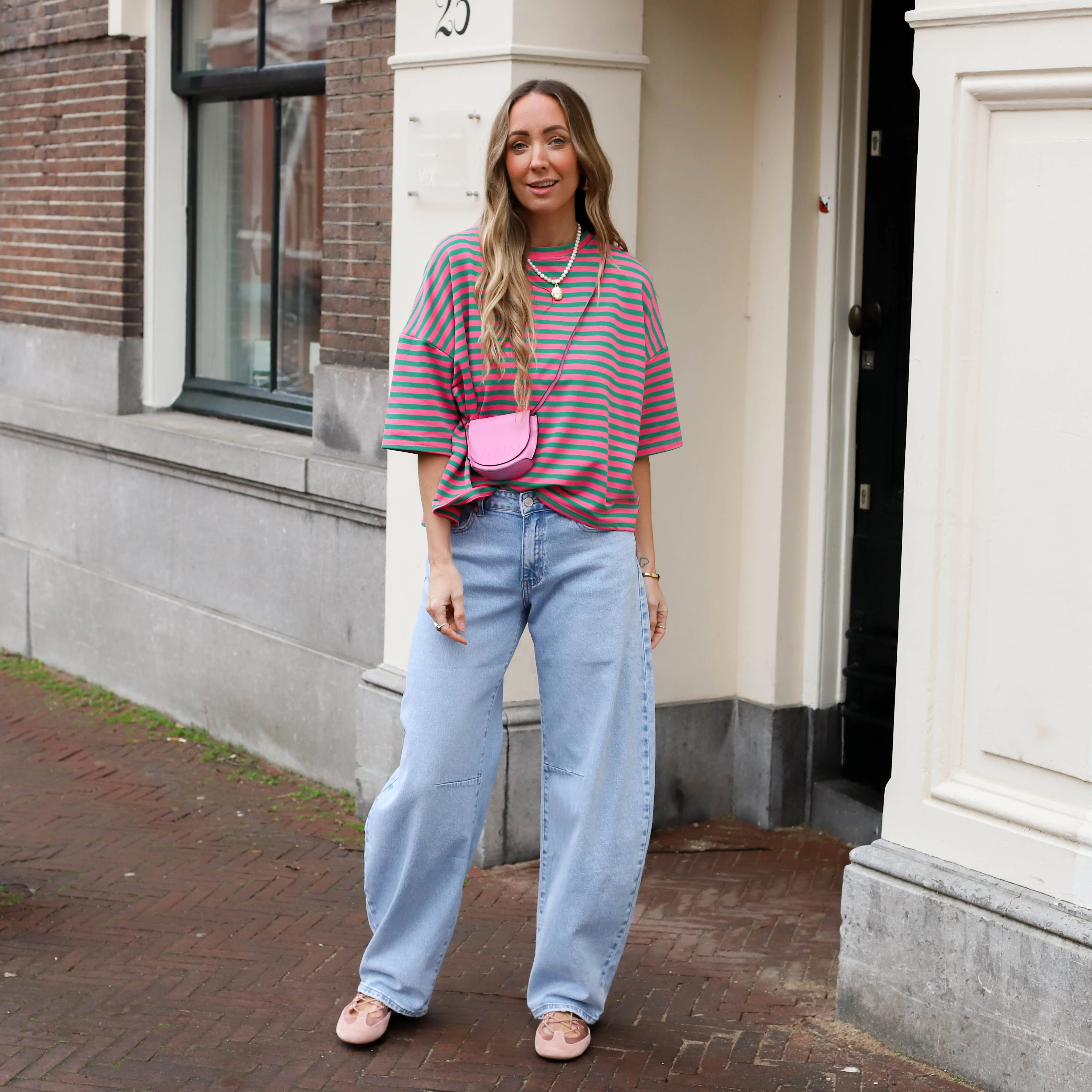 Maggy shirt streep donkergroen roze - Image 3