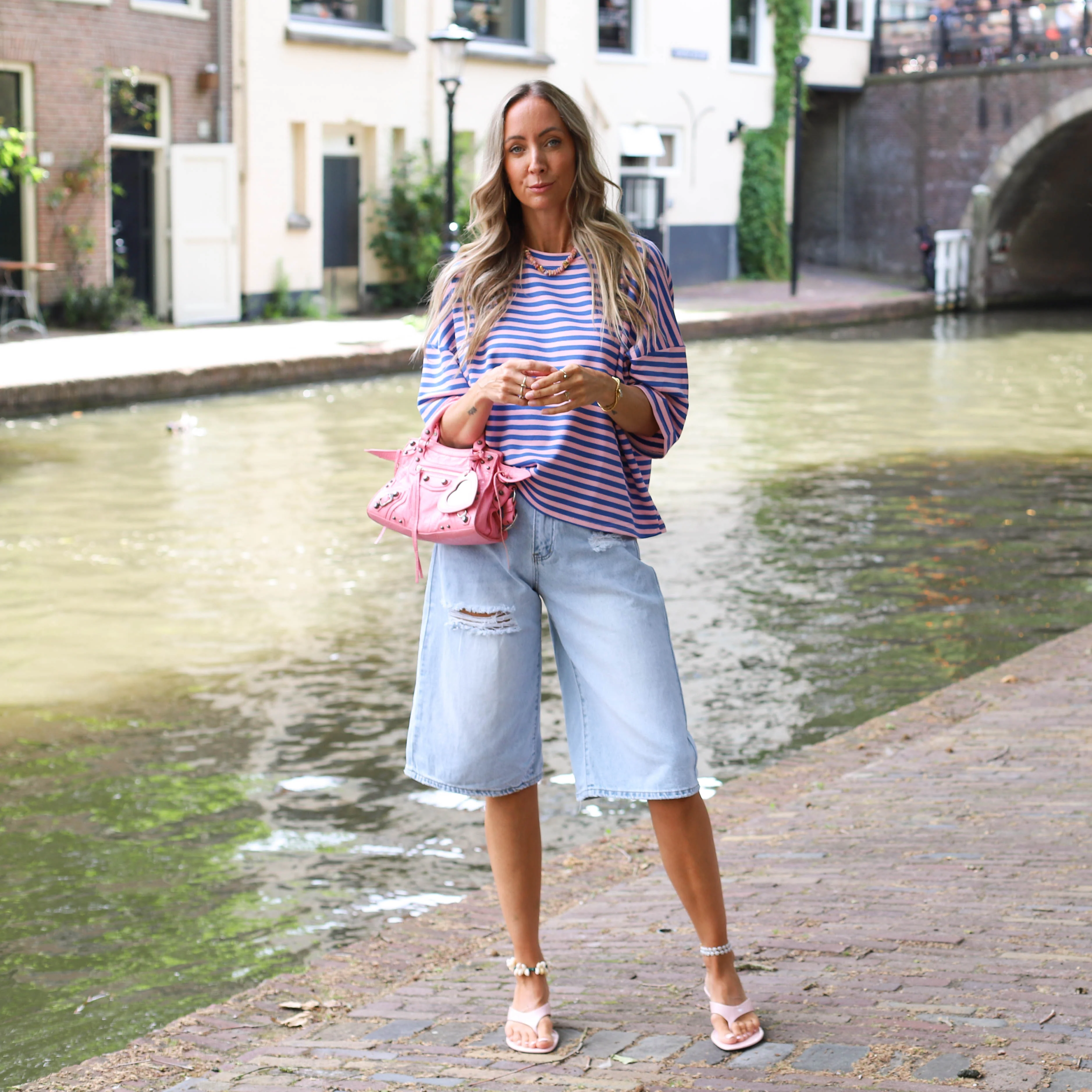 Maggy streep shirt blauw roze - Image 3