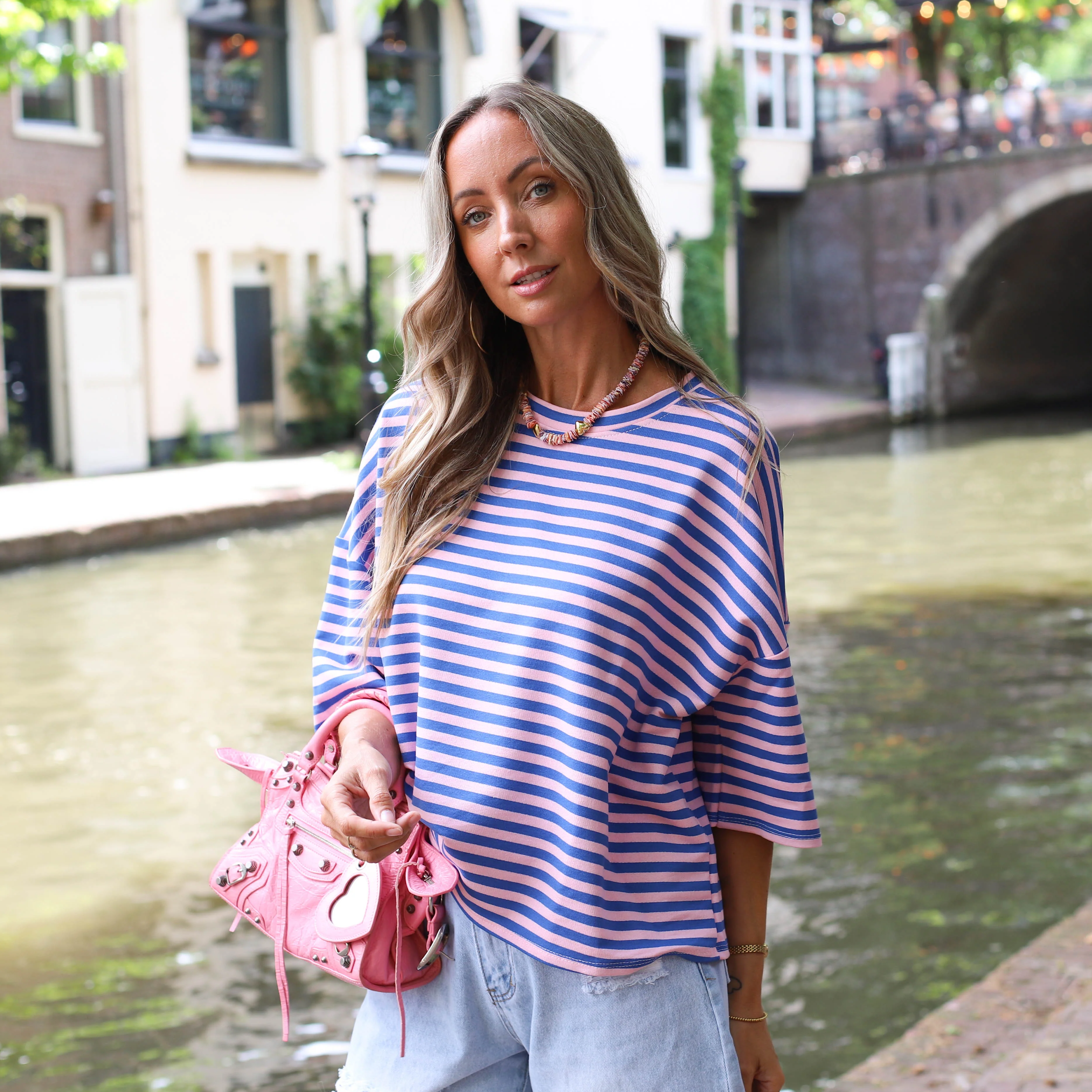 Maggy streep shirt blauw roze - Image 4
