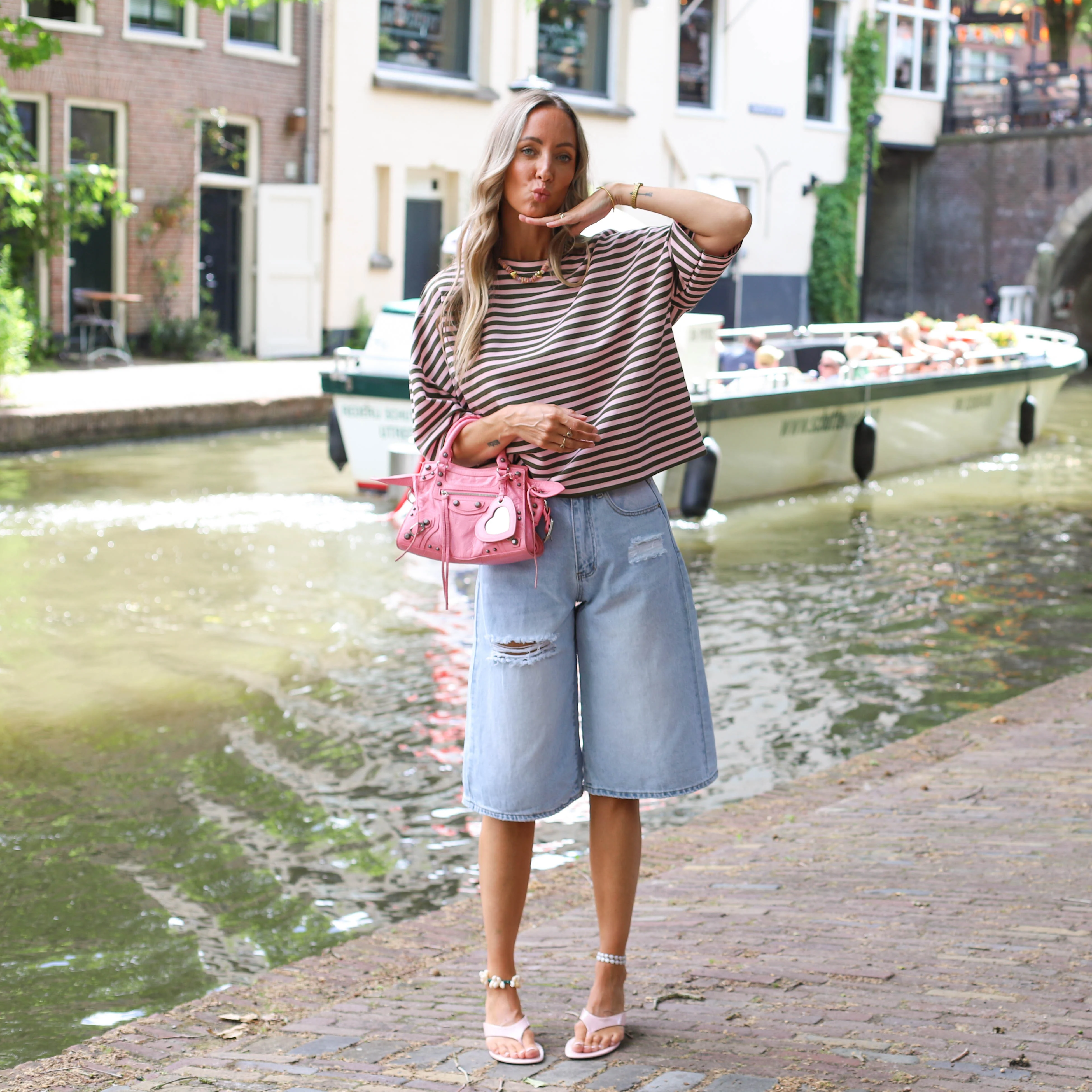 Maggy streep shirt roze bruin - Image 4