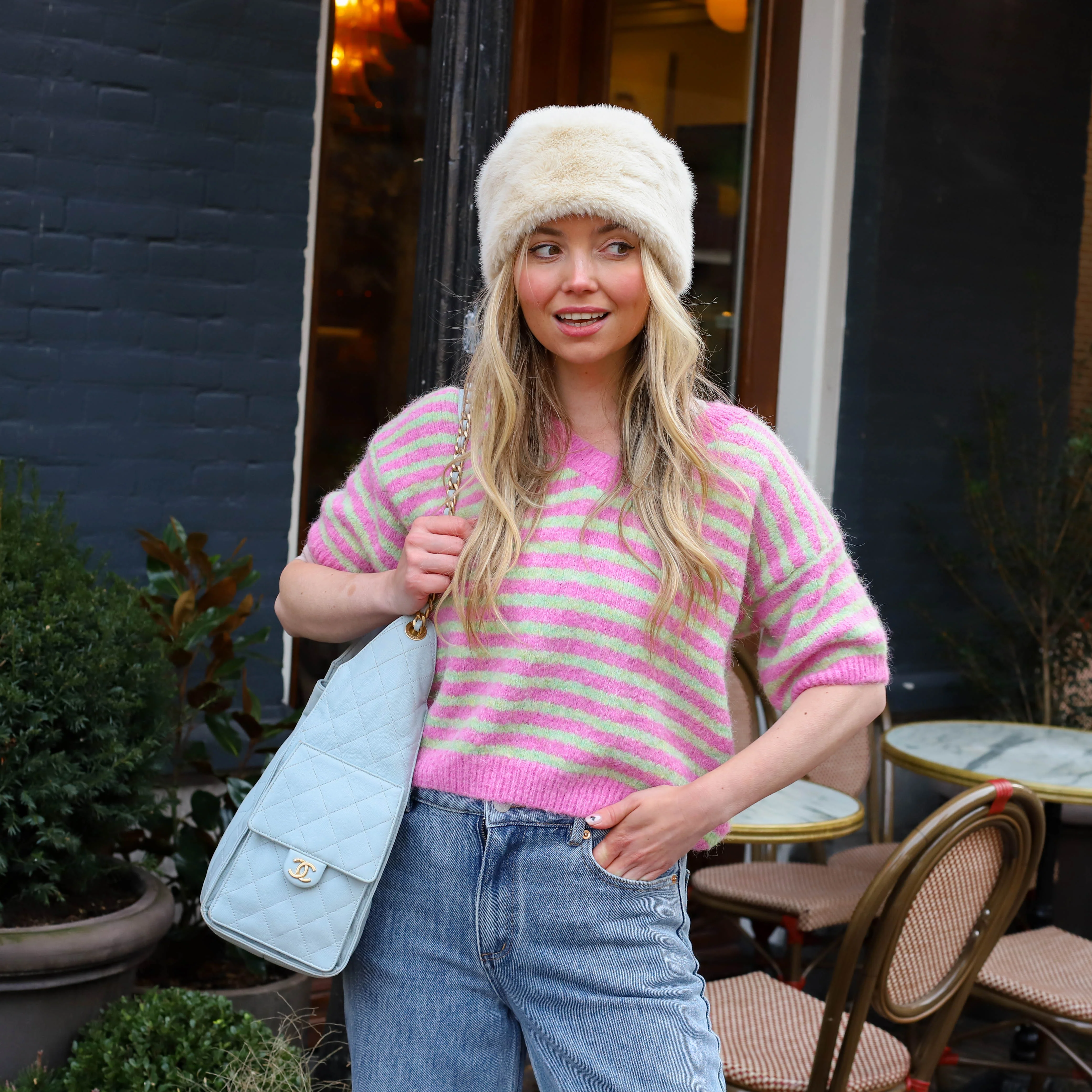Streep knit roze groen - Image 4
