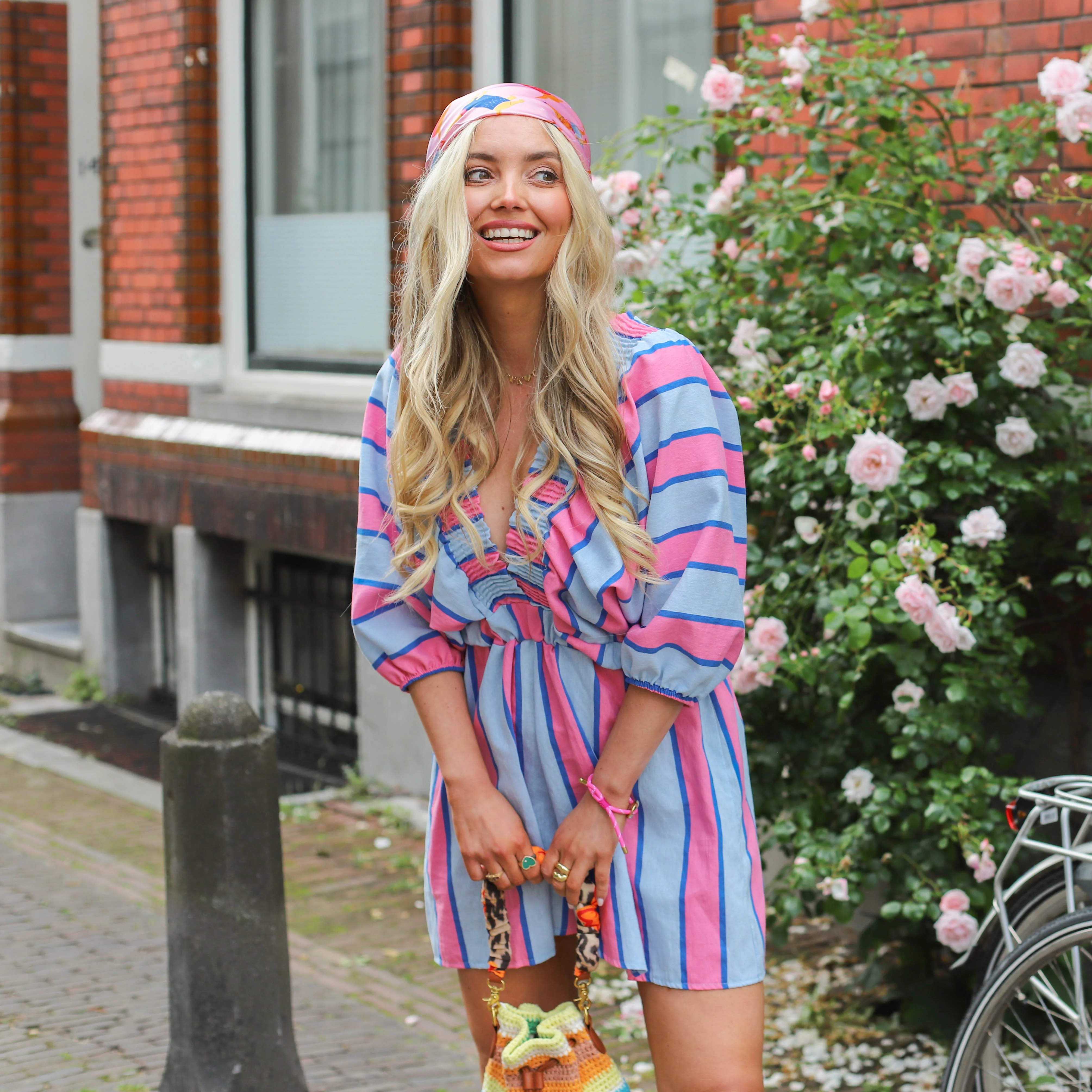 Streep playsuit roze blauw - Image 3