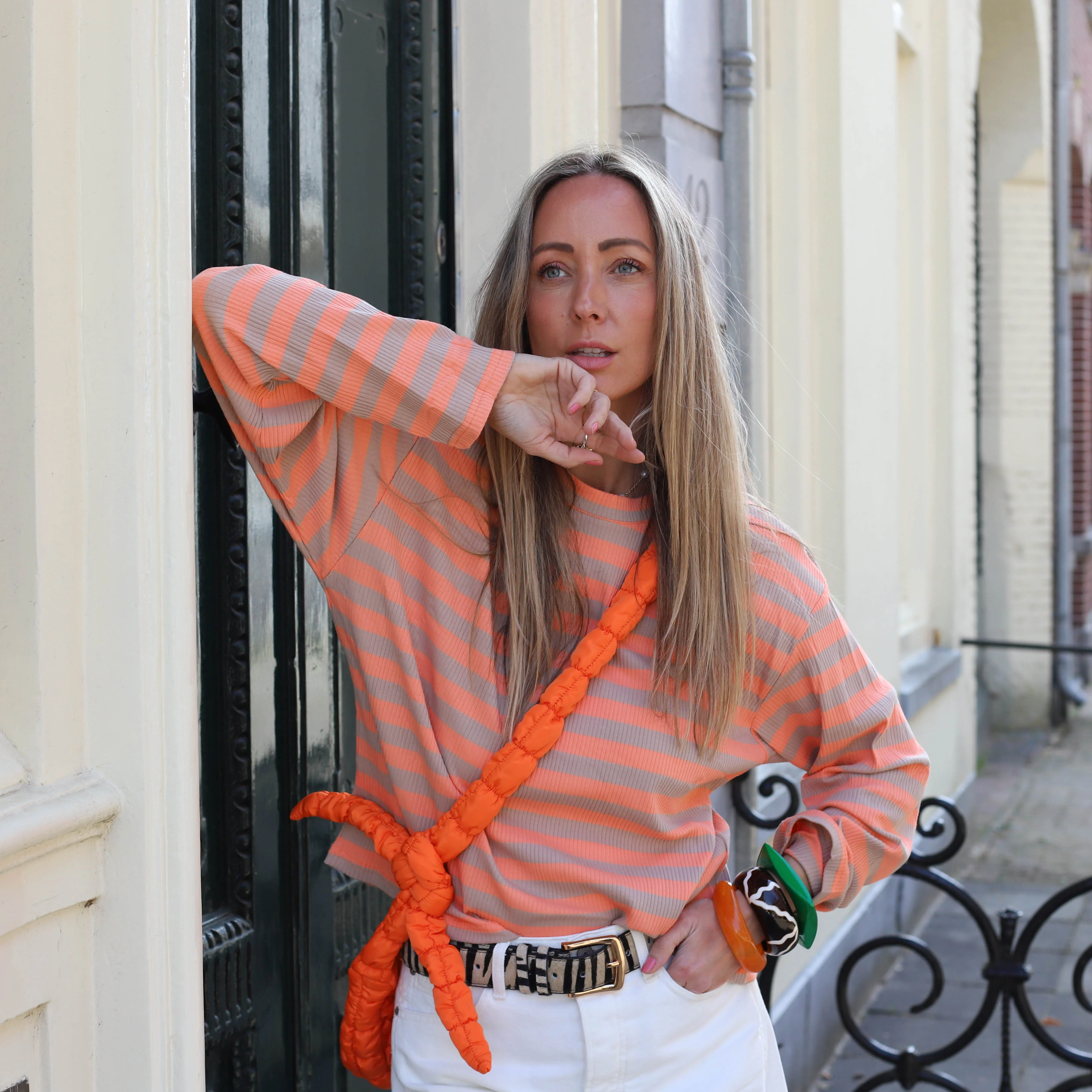 Streep top oranje beige - Image 2