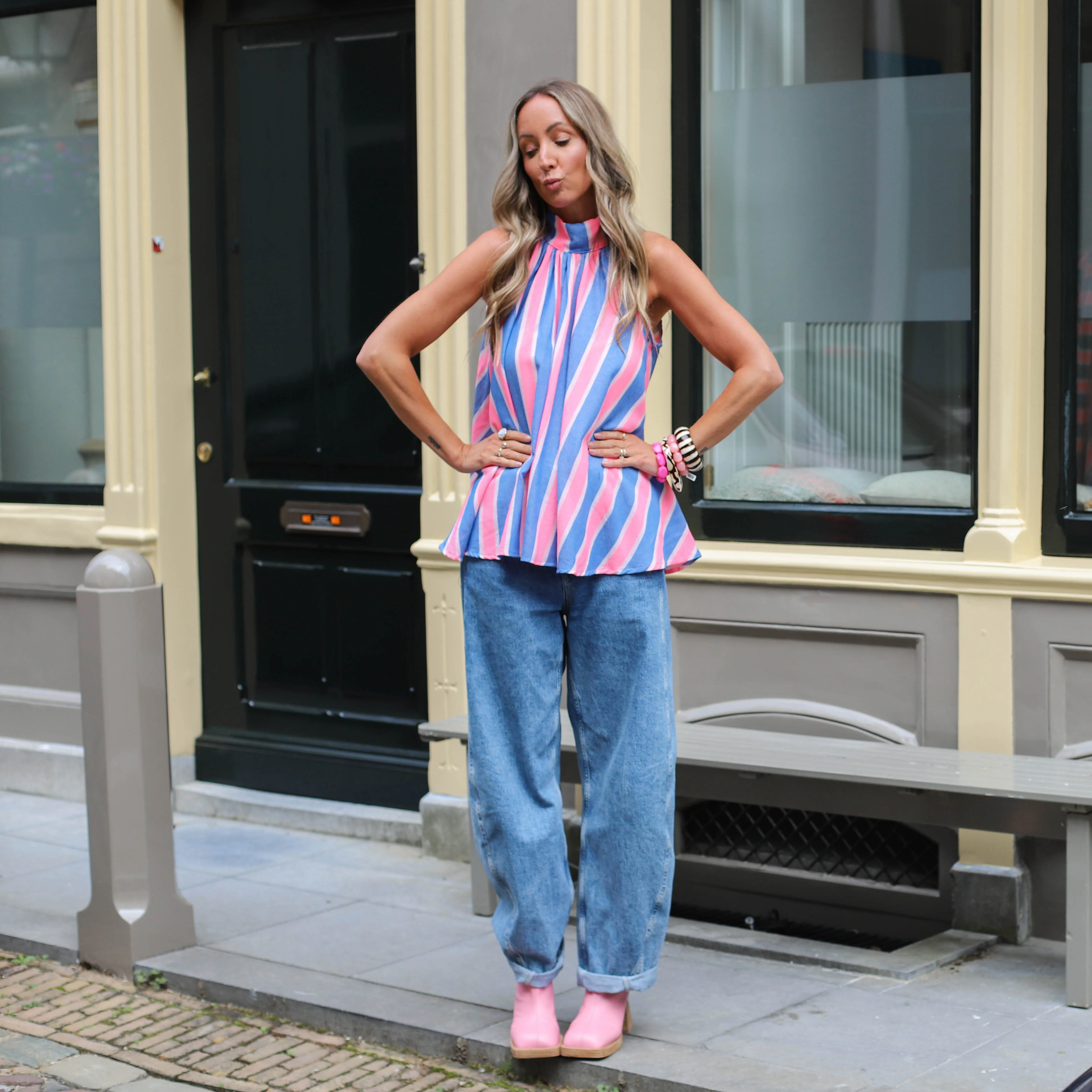 Top halter roze blauw - Image 3