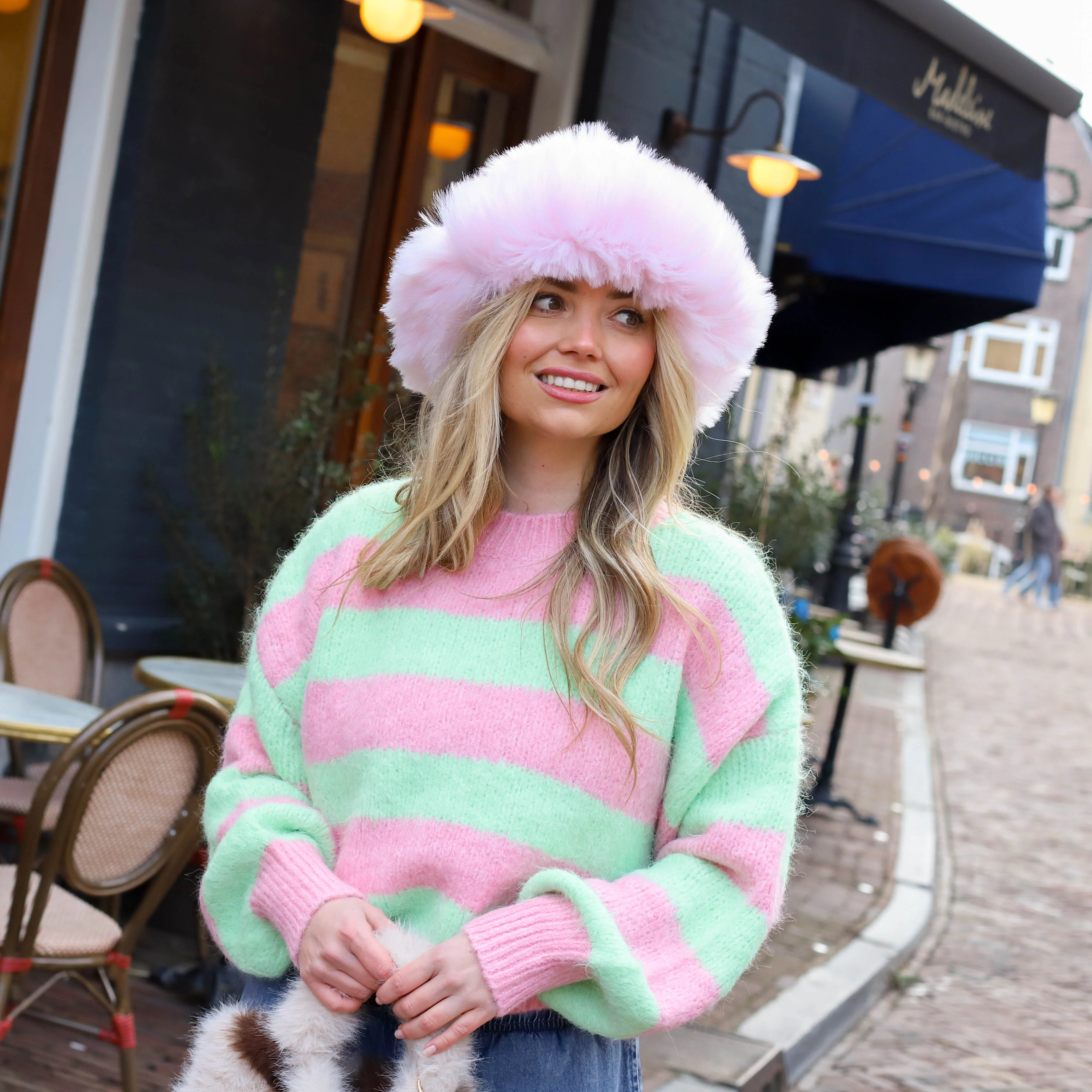 Trui streep Lucia roze groen - Image 4